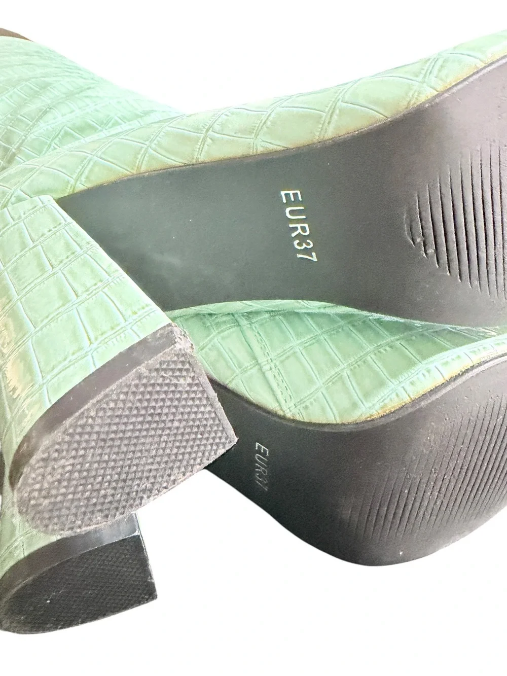 Mint Green Croc Embossed Knee High Boots Block Heel EU 37 US 6.5-7